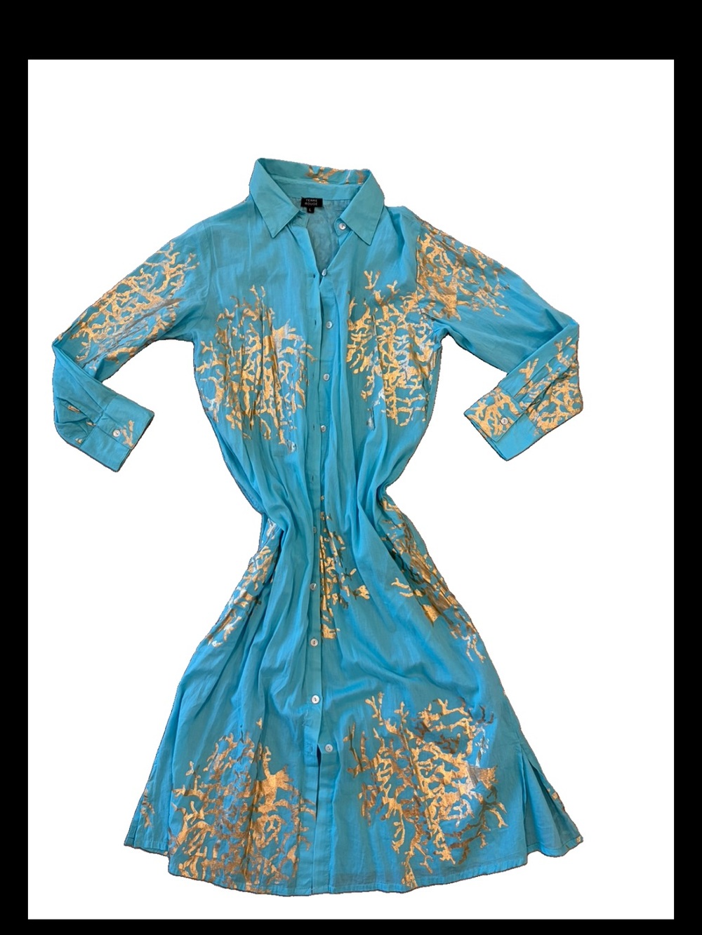 Terre Rouge L Dress blue Cotton Beach Soft L Pockets Dress Blue Vacation Date